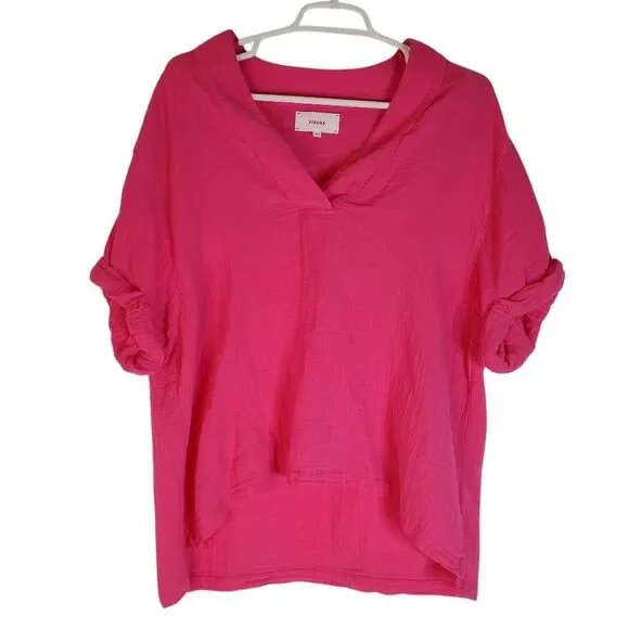 Xirena Avery 100% Cotton Gauze Muslin Top Hot Pink Size‎ M - Picture 2 of 13